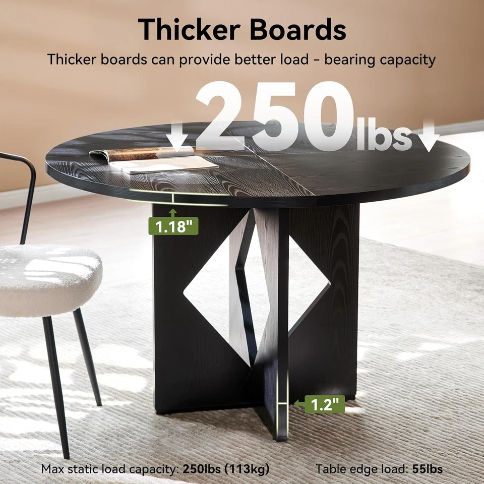 Mesa de jantar redonda 47" fazenda círculo mesa de jantar com base de pedestal de madeira! - Imagem 2 de 4