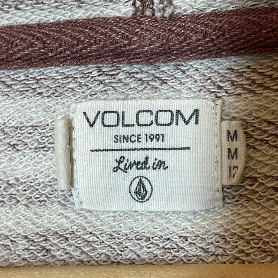 Sudadera con capucha Volcom para mujer a rayas de felpa francesa mediana granate crema Foto 3 de 4