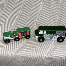 Lakeshore HARDWOOD Community Vehicles Set of 2 Garbage Truck  Luggage Cart B4