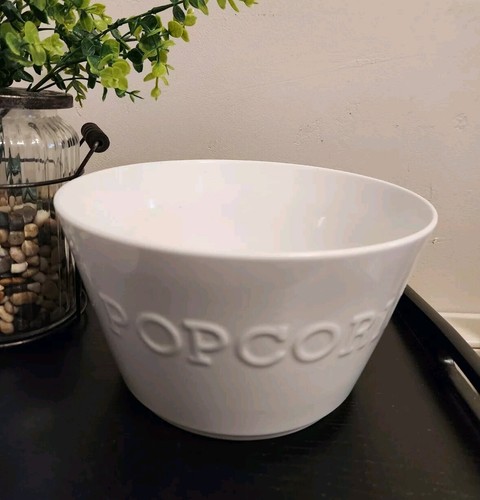 CRATE and BARREL Large White Ceramic POPCORN Serving Bowl,2 Individual Bowls NEW - Picture 6 of 7