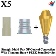 5x Set Dental Straight Multi Unit 1.6 NP Conical 2.25 PEEK Scan Body Titanium