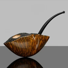 MUXIANG Briar Wooden Tobacco Pipe Smooth Freehand Horn Pipe Bent Ebonite Stem