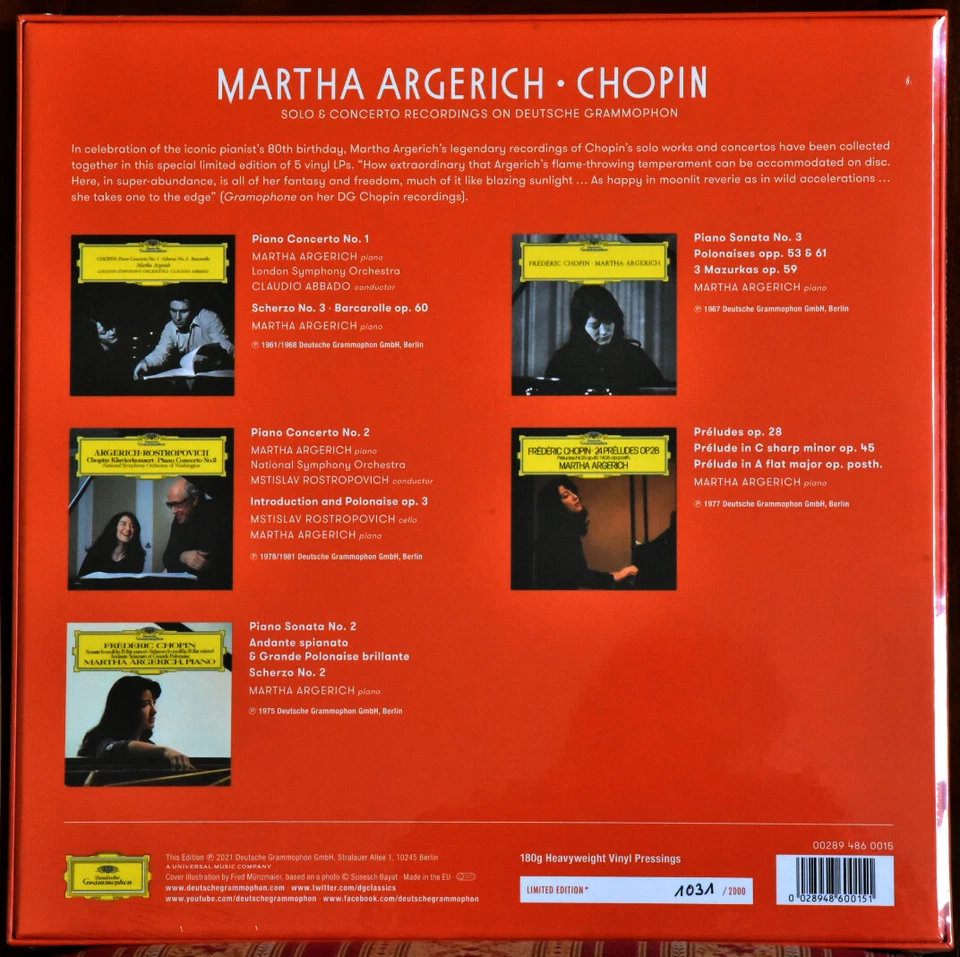DGG Martha ARGERICH Chopin Solo & Concerto Recording 180g #5LP BOXSET No 1031 SS - Image 2 of 4