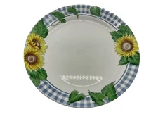 Corning Corelle Sunsations Dinner Plates Sunflowers with Blue Checks Made in USA