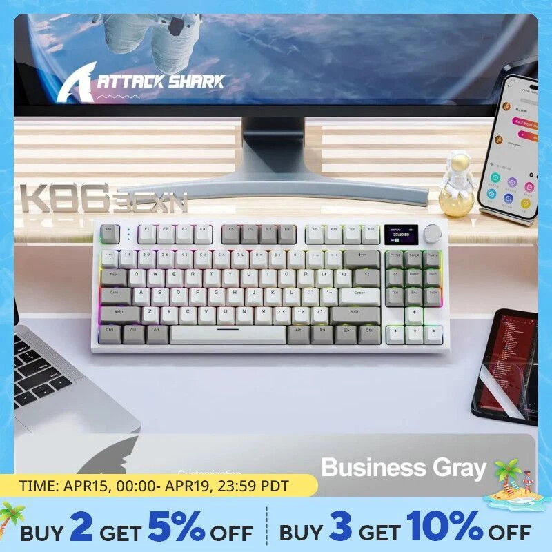 Wireless Mechanical Keyboard with Bluetooth and 2.4GHz Connectivity, LED Multicolor Backlit Display for Gaming and Productivity