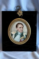 19th C Hand Painted Portrait France Emperor Napoleon Bonaparte Waterloo Battle