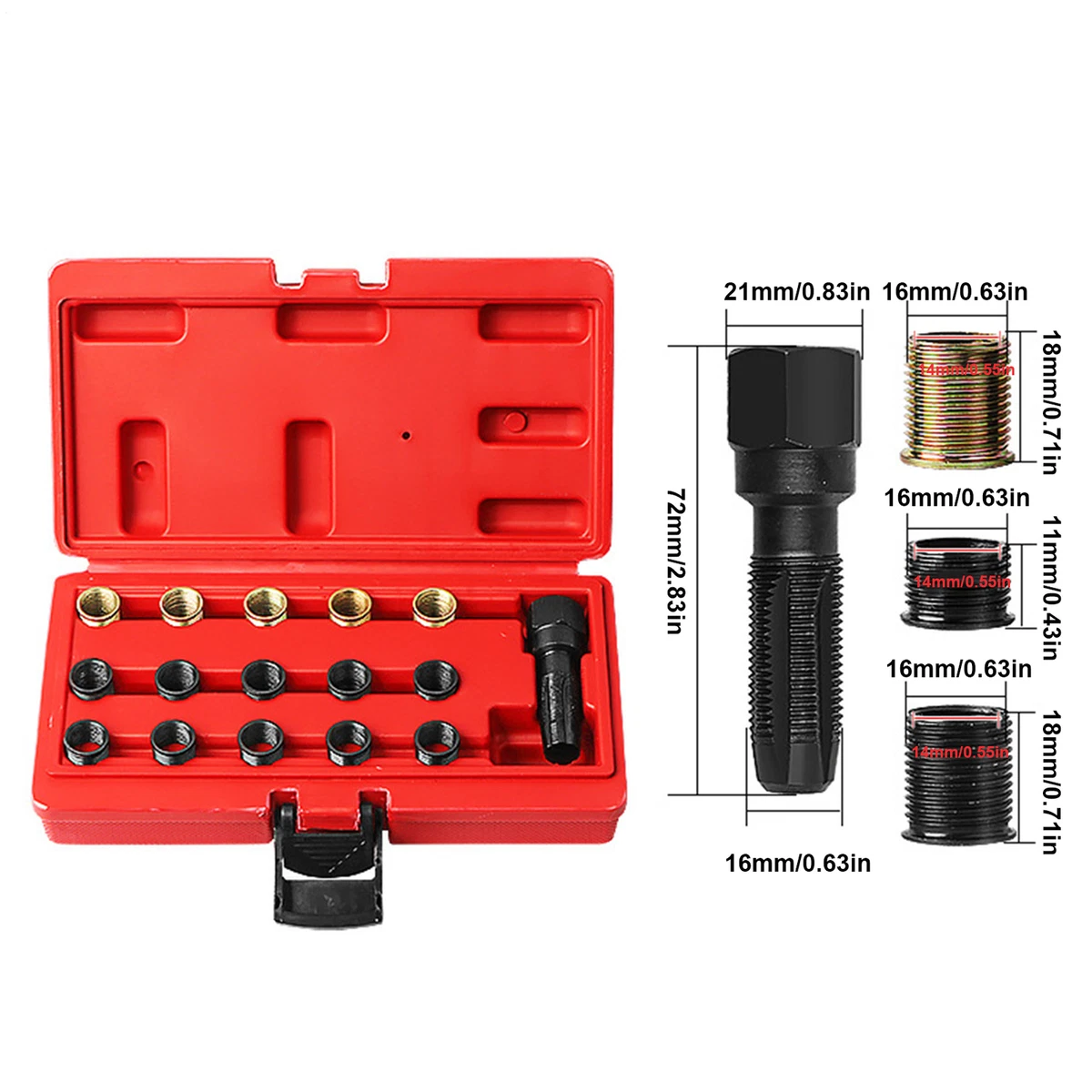 M16 Cat Thread Insert Inserti A Spirale M16 Helicoil Thread Repair Kit 16pc Spark Plug Thread ...