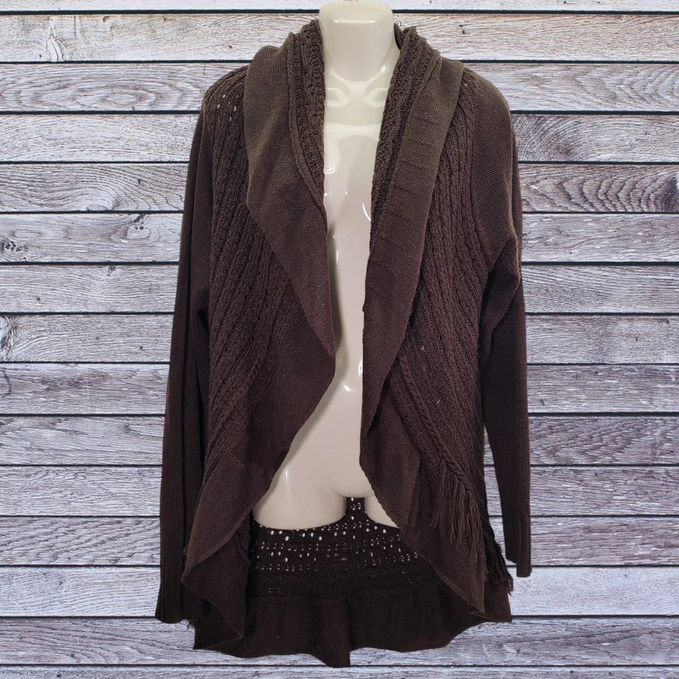 Suéter cárdigan abierto para mujer John Paul Richard grande marrón tejido manga larga Foto 2 de 4