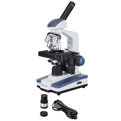 AmScope 40-2500X LED Digital Monokular Verbindung Mikroskop 3D Stage 3MP Kamera