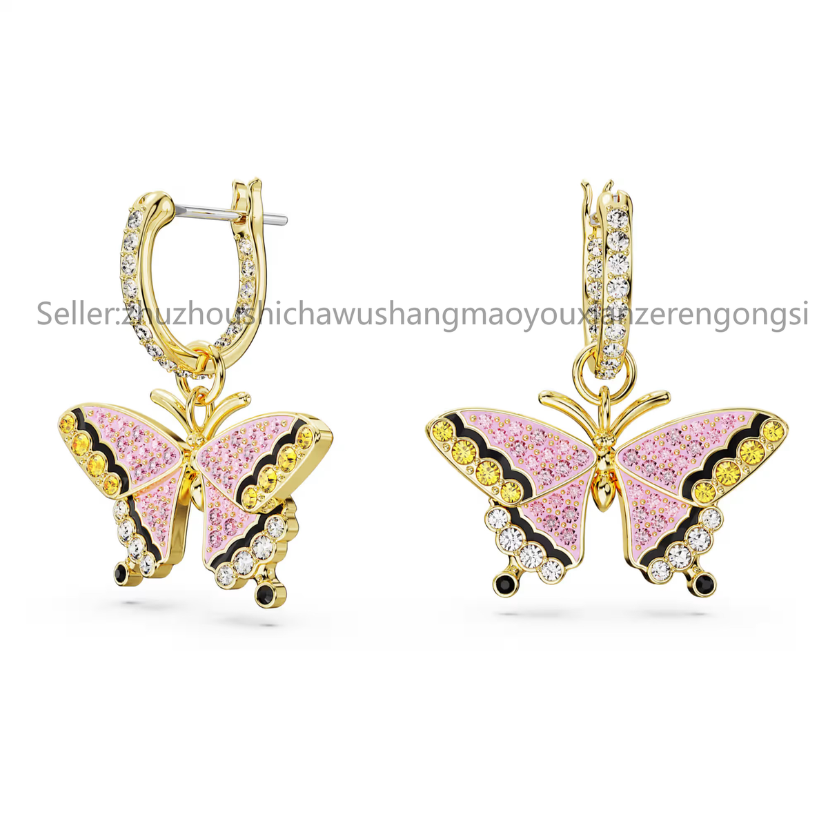 New Idyllia drop earrings Butterfly, MultiColoured, Gold-tone