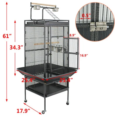 SEGAWE 61" Large Bird Cage Pet Play Top Parrot Parakeet Bird Finch w/ Perch Stand Steel