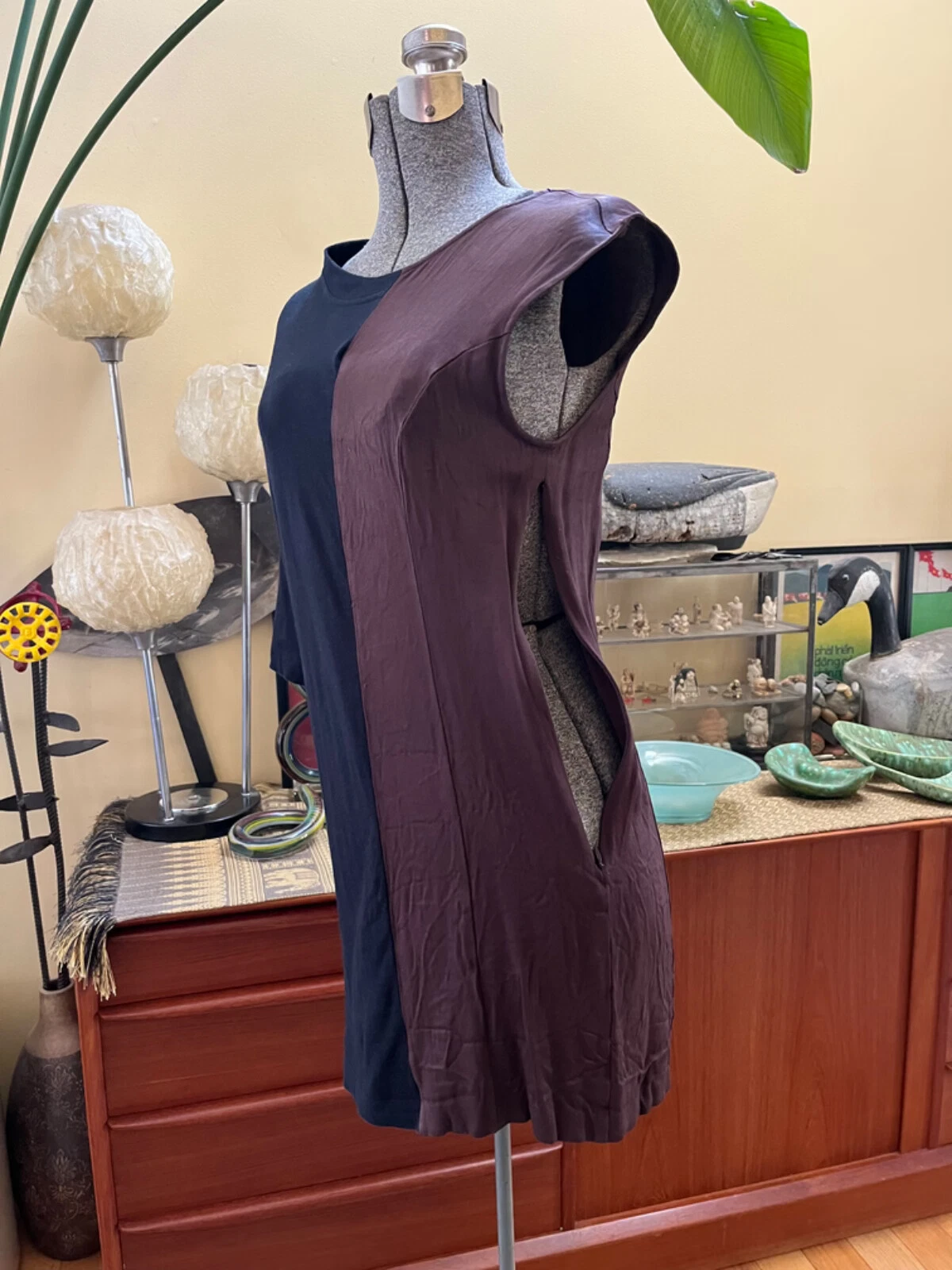 MAISON MARGIELA Abito T Shirt Martin Margiela Bianco Tag Nero Marrone Asimmetrico Italia L US 4 6