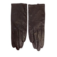 Vintage Leather Gloves Womens M Dark Brown V Stitches Acrylic Lined Made Japan