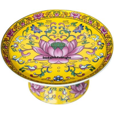 15.2cm Chinese Ceramics Lotus Fruit Dish Ornaments Buddha Hall Enshrine Table 