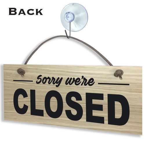 #1091 OPEN CLOSED Sign Rigid QUALITY Oak Veneer double sided hanging door sign - Picture 3 of 5