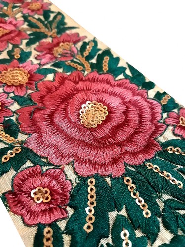 Vintage Saree Border India Decorative Trim Antique Embroidered Ribbon Silk Sari - Picture 4 of 7