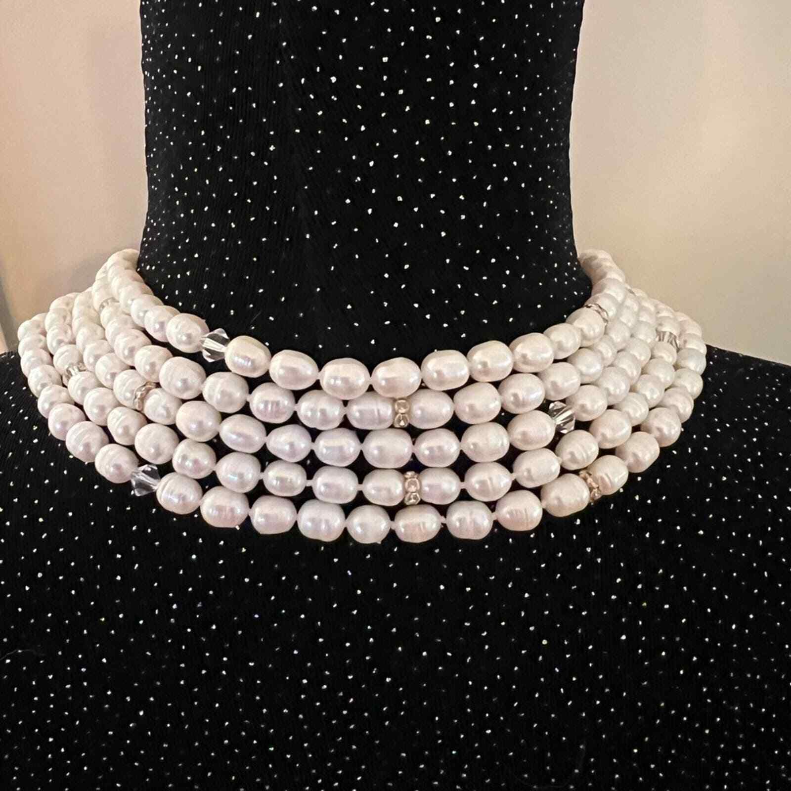 Freshwater Cultured Pearls w/Crystals 1 Strand Handmade Knotted 100” 6mm NWOT