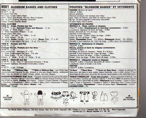 McCalls Doll and Doll Clothes Pattern Blossom Babies Soft Sculptured OOP U PICK - Picture 13 of 13