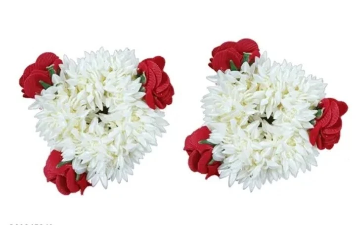 Paquete de 4 bandas para el cabello Gajra flores mogra rosa roja artificial Foto 3 de 4