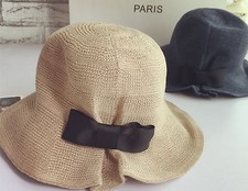 Women Lady Girls Retro Summer Brim Beach Travel Bow Ribbon Sun wire Chic Hat Cap