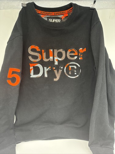 Super Dry Sweatshirt Mens Small Premium Black Crewneck Heavyweight Logo 5 - Picture 2 of 6