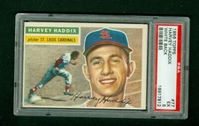 Harvey Haddix Vintage 1956 Topps Card White Back #77 Cardinals PSA Graded 5 EX