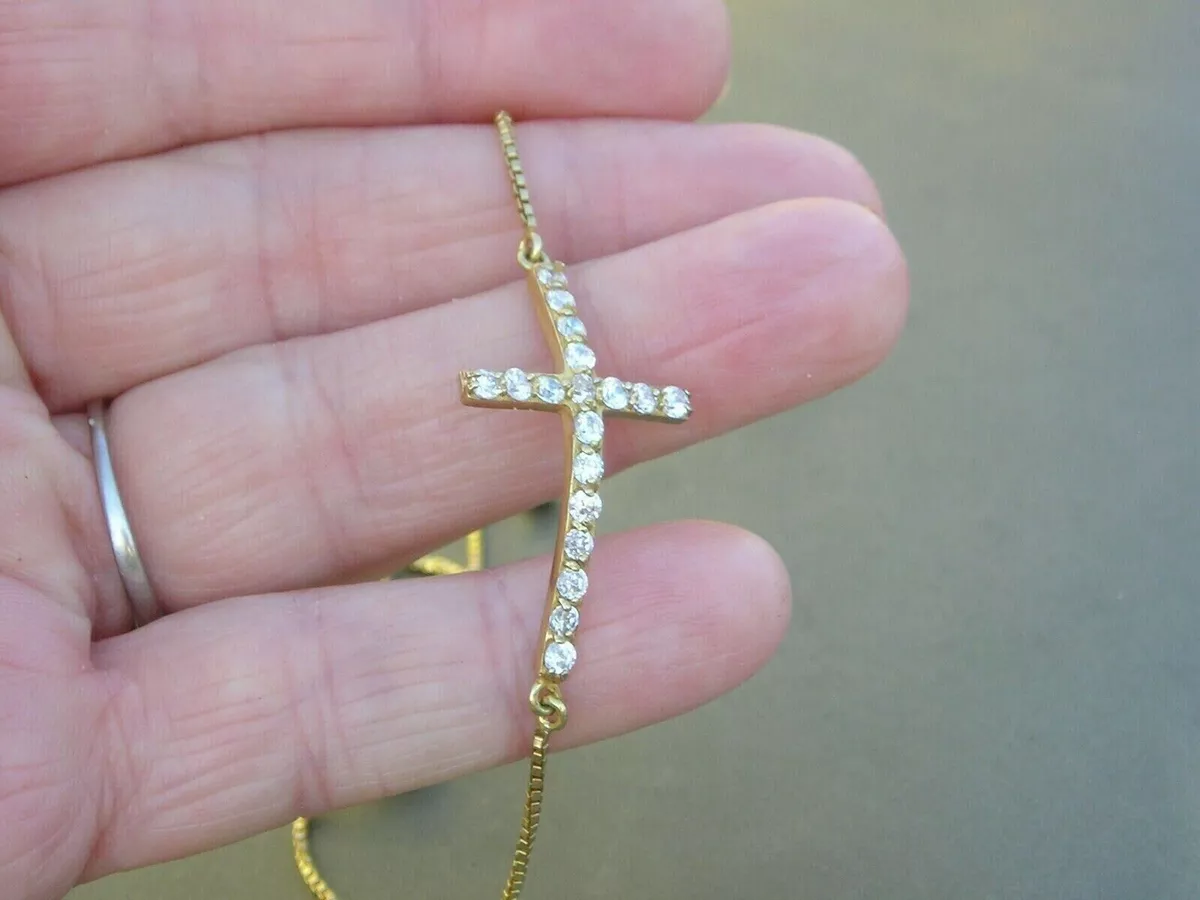 Handmade Gold and Diamond Petite Cross Bracelet, Mercy