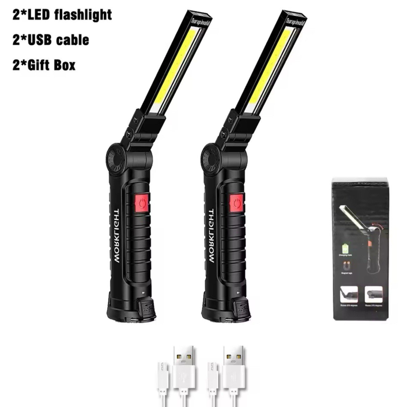 2x LED Folding Flashlight Portable & Magnetic For work.