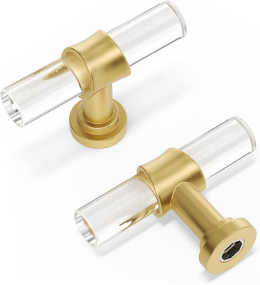 Peaha 10 Pack Cabinet Knobs T Shape Acrylic Drawer Knob Gold Decorative Hardware
