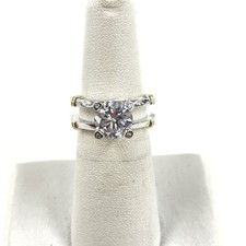 Sterling Silver  CZ Engagement Ring W/ Channel Set CZ Accents, SZ 6 - 5.90g