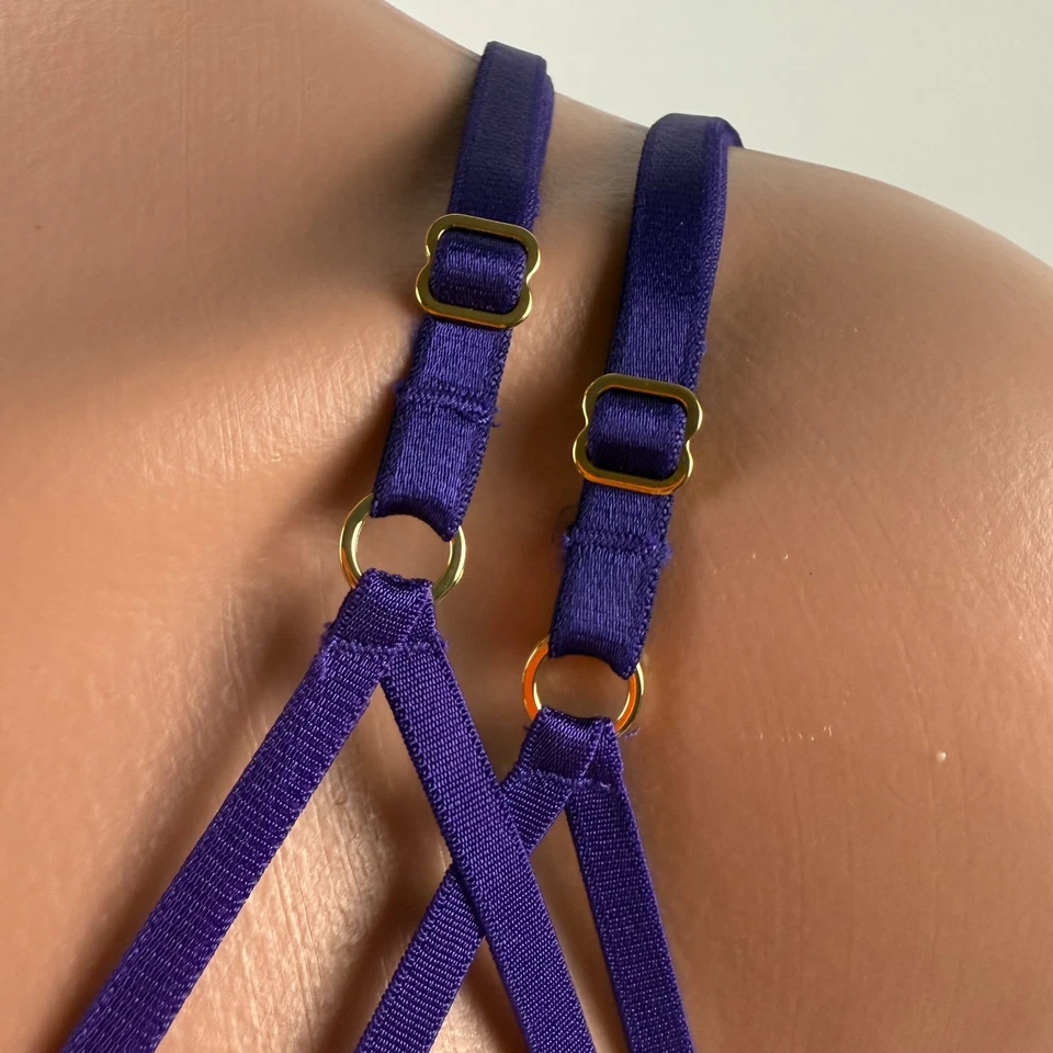 Victoria's Secret Very Sexy Strappy Fishnet Lace Open Cup Demi Bra Purple M NWT - Image 2 of 4