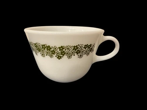 Vintage Pyrex Spring Blossom Green Crazy Daisy Coffee Tea Cups Mugs Set Of 6