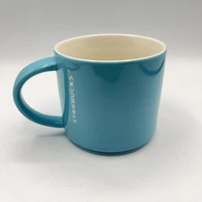 Starbucks Coffee 2013 Sky Blue Ceramic Mug 14 oz, White Debossed