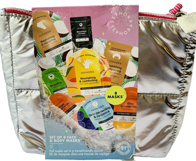 Sephora Gift Set  Collection  of 8 Face & Body Masks  NEW In travel bag
