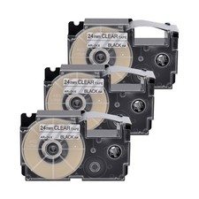 3PK Black on Clear Tape Cartridge XR-24X for Casio KL8200 EZ Label Printer