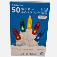 NEW NIB Holiday Time Christmas String Lights 50 LED 12.5 ft Multi White Wire