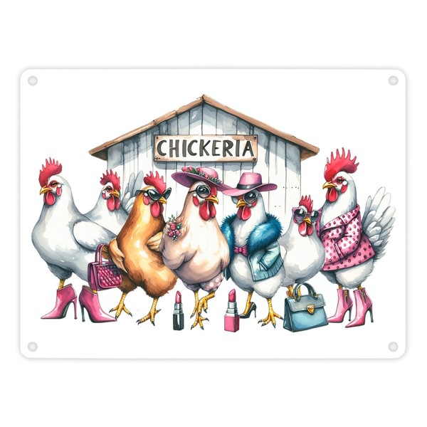 Modische HüHner Am HüHnerstall Metallschild In 15X20 Cm Mit Spruch Chickeria-image