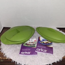 Set Of 2  Orka By Mastrad Steamer Silicone Steam Cooker Round 35 Oz. & Oval 20oz