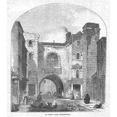 CLERKENWELL St John's Gate - antiker Druck 1845