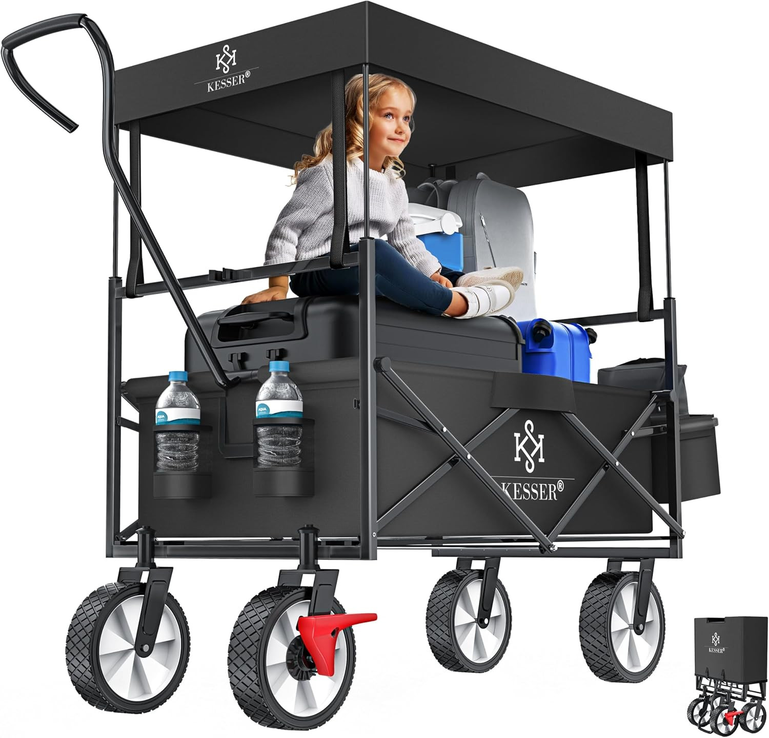 ® Carrello Pieghevole Con Tetto, Carrello per Attrezzi, Con 2 Tasche a Rete E Un
