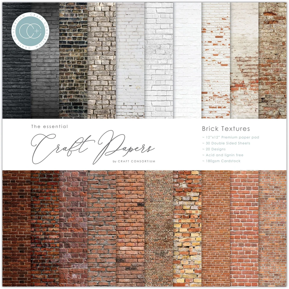 Craft Consortium Double-Sided Paper Pad 12"X12" 30/Pkg-Brick Textures, 20 Design