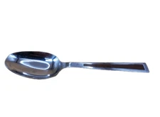 Vtg Stainless Steel Brown Faux Wood Inlay Mid Century Modern Design Table Spoon