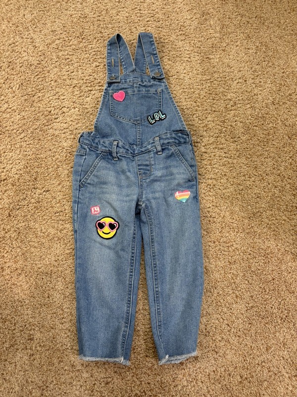 The Children's Place Girls Light Blue Overall Pants with Patches Size 4
