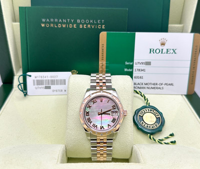 Rolex Datejust Midsize 178341 31mm Mother of Pearl 18K Rose Gold Steel Box paper
