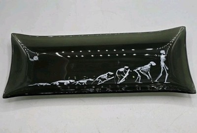 Vintage 1960's Skeleton Lizard To Men Evolution 9'' Smoked Art Glass Tray