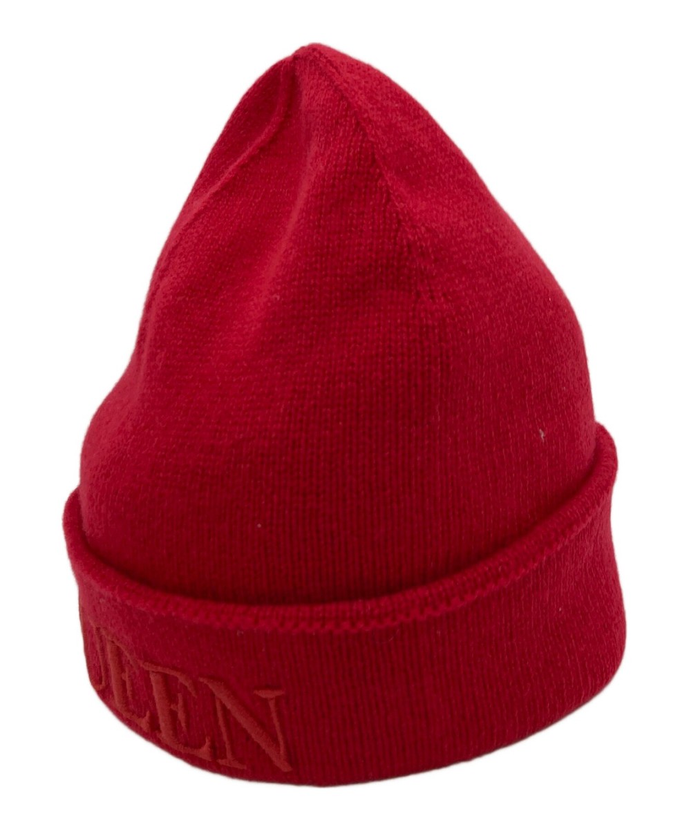 ALEXANDER McQUEEN Cashmere Wool Logo Knit Hat - Pompom Beanie 683894 M Red View 2