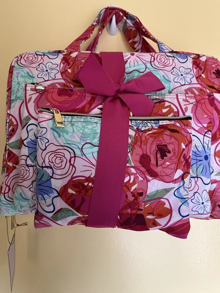 Juego de 3 bolsas de maquillaje cosmético Ellen Tracy rosa floral 12x8,5x4,5 Foto 3 de 4
