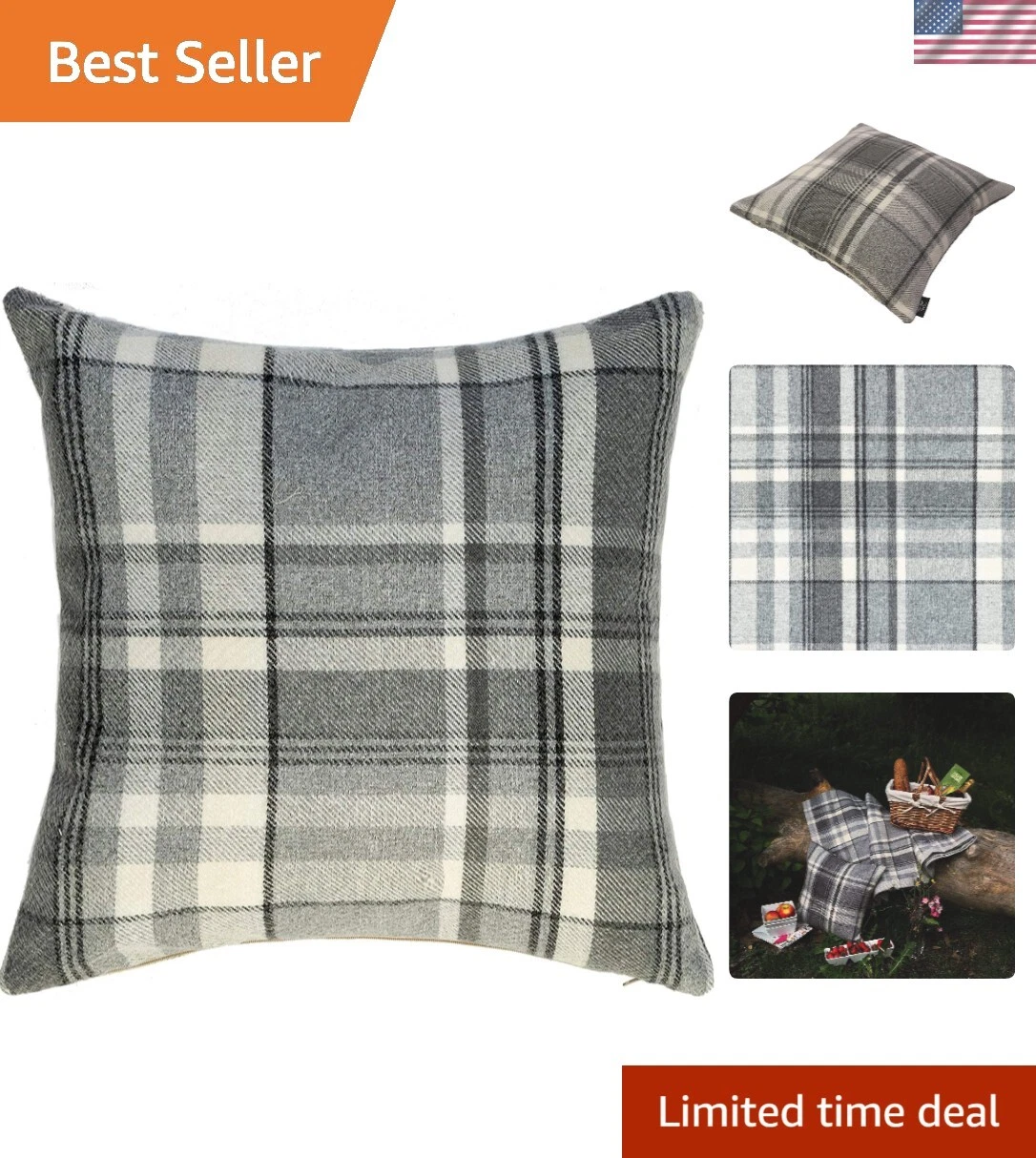 Charcoal Gray Heritage Tartan Throw Cushion Covers 17 x 17 Inches. Highlands ...