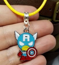 Captain America Charm on a Yellow Rolled Cord Necklace