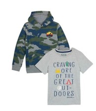 2 PCS EDDIE BAUER BOYS YOUTH CAMO/GRAY FLEECE HOODIE  GRAPHIC TEE SIZE M 10/12